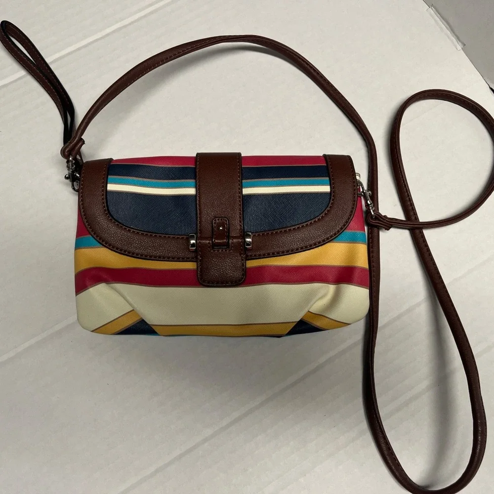 Chaps Crossbody Bag Clutch Womens Multicolor Striped Wristlet Strap Purse